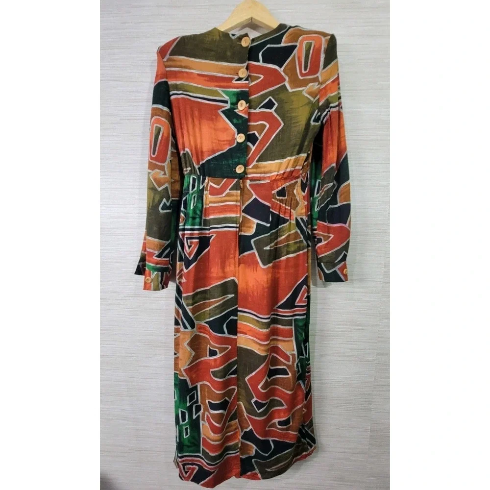 Vintage‎ Etoile Wrap Dress Abstract Print Rayon Midi Belt Ring Size 10